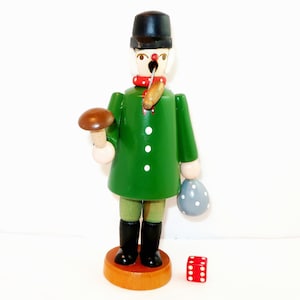 MUSHROOM MAN SMOKER German Erzgebirge Hand Painted Wood Cone Incense Burner Vintage Used Figurine Germany Vintage Collector Lover Gift
