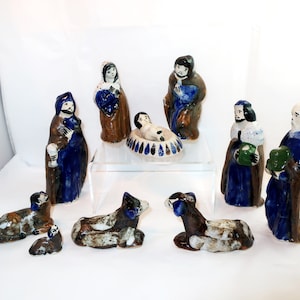 5&quot; MEXICAN POTTERY NATIVITY 11 Piece Miniature Folk Art Figurine Set Hand Crafted Stoneware Vintage Christmas Oaxaca Collector Lover Gift