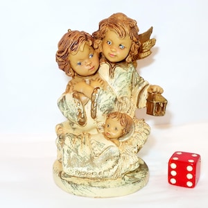 ITALIAN CHRISTMAS ANGEL Figurine With Lantern Watching Over Madonna Mary & Baby Jesus # 4938 Nativity Italy Vintage Collector Lover Gift