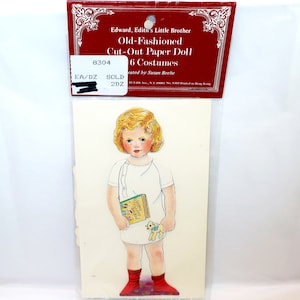 EDWARD PAPER DOLL Ediths Little Brother Old Fashioned Cut Out Boy and 6 Costumes By Susan Beebe Merrimack Publishing 1988 Collect Lover Gift