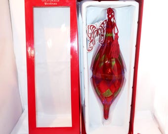 12" WATERFORD VENETiAN ARGYLE SPIRE Ornament Red Blown Glass Marquis Diamond New In Box Elegant Large Icicle Watermark Lover Collector Gift