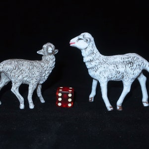 2 FONTANINI SHEEP Standing White Lambs Nativity Accessory Depose Italy Vintage Plastic Christmas Village Display Collector Lover Gift