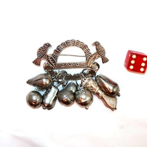 PENCA De BALANGANDAN Vintage Brooch Pin Brazilian 7 Silver Tone Lucky Charm Amulets Figa Fist Fruit Ladle Pot Miniature Collector Lover Gift