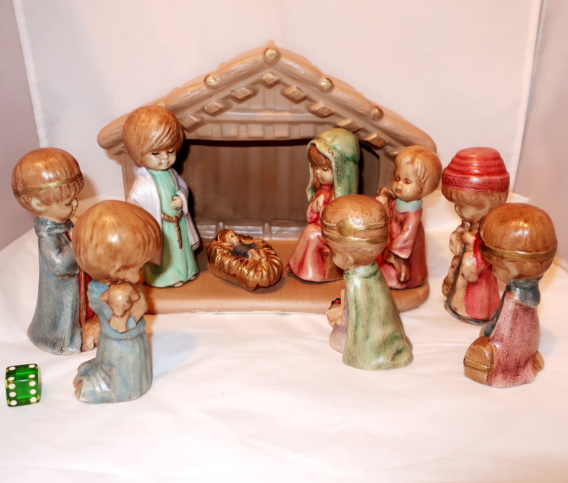 CHILDREN'S CERAMIC NATIVITY 9 Pc Set & Stable Duncan Mold Etsy