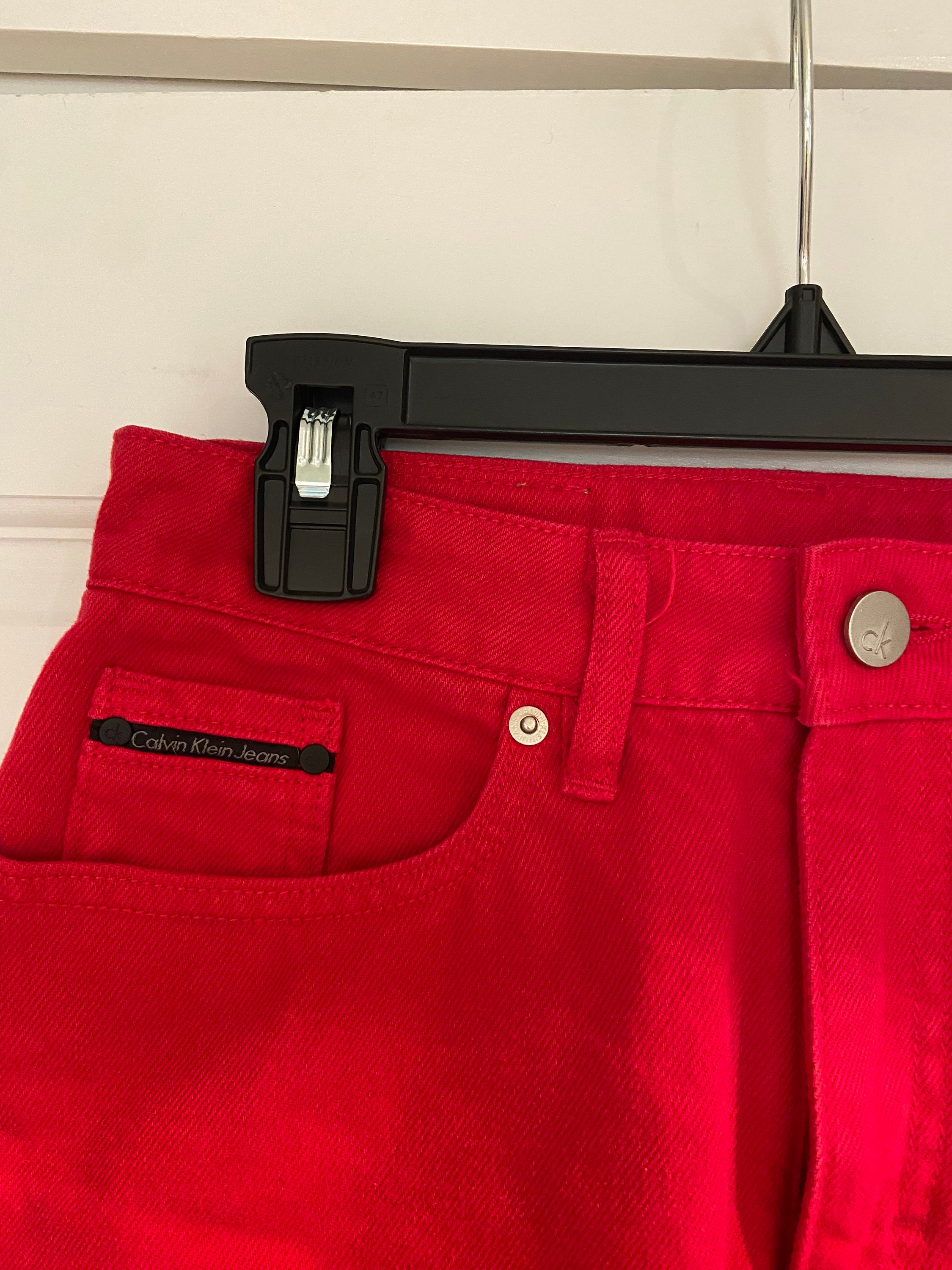 Calvin klein red denim skirt sale