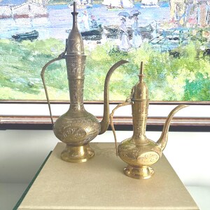 Pair of Vintage Ornate Etched Brass Teapots