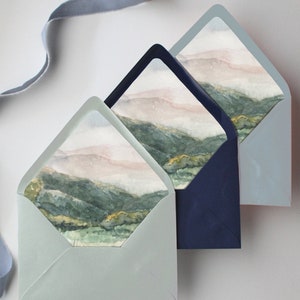 Mountain Envelope Liner for Wedding Invitations, A7 envelopes with Mountain Liner, Outdoor Mountain Wedding Decor