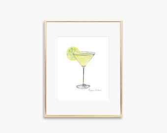 Drink Art Print, Lemon Drop Martini Art, Lemon Cocktail Painting, Cocktail Drink Print, Bar Decoration, Drink Wall Art