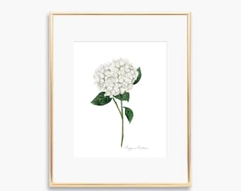 Hydrangea Watercolor Art Print, Floral Wall Decor, 8x10