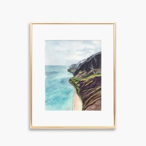 Kauai Art Print, Hawaii Wall Art, Coastal Print, Hawaiian Decoration, Watercolor Landscape Art, Watercolor Illustration, Blue Ocean Art