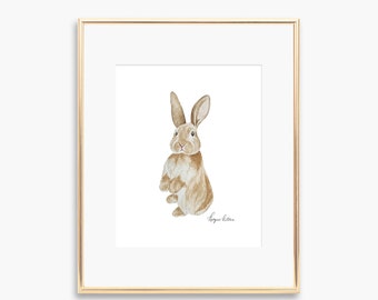Bunny Watercolor Nursery Print, Woodland Animal Art