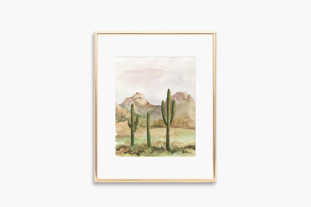 Arizona Desert Watercolor Cactus Print, Southwest Landscape Art - Etsy