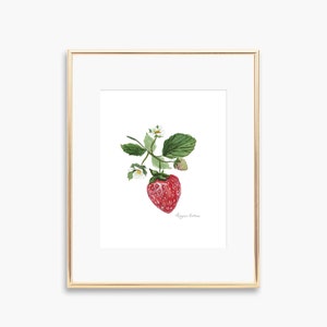 Strawberry Art Print, Summer Wall Art, Vintage Berry Print, Vintage watercolor fruit, Kitchen Wall Art, Watercolor Illustration, Strawberry