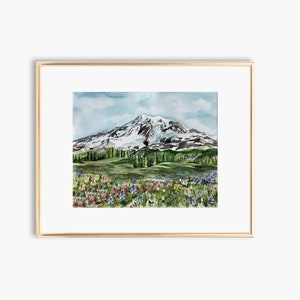 Mount Rainier Art Print, Mountain Art Print, Washington Art Print, PNW landscape Art, Mountain Watercolor Painting, Mount Rainier home decor