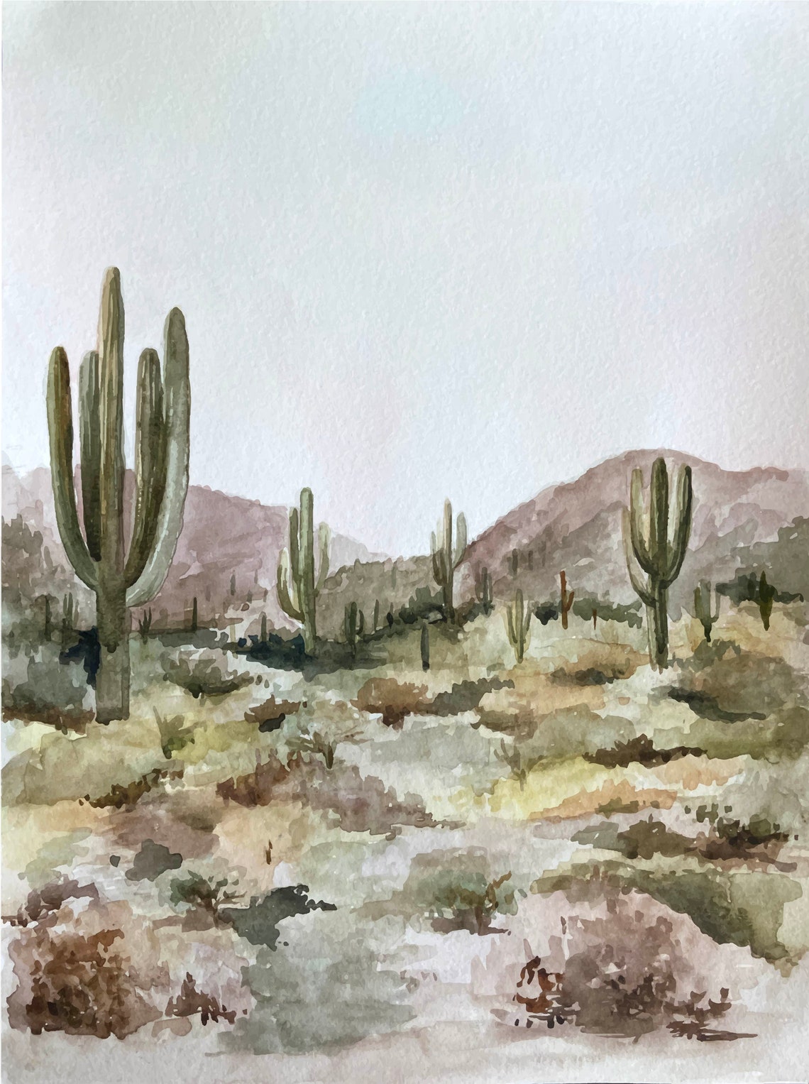 Arizona Desert Watercolor Print Desert Landscape Art Etsy