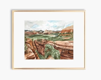 Sedona Devils Bridge Watercolor Art Print, Arizona Desert Landscape