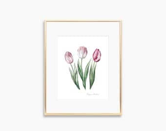 Tulip Watercolor Art Print, Floral Wall Decor