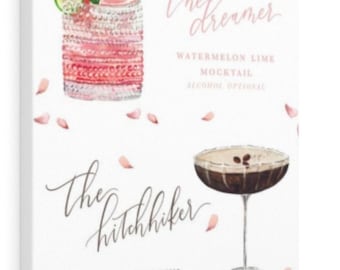 Custom Watercolor Wedding Signature Drink Sign, Cocktail Bar Art