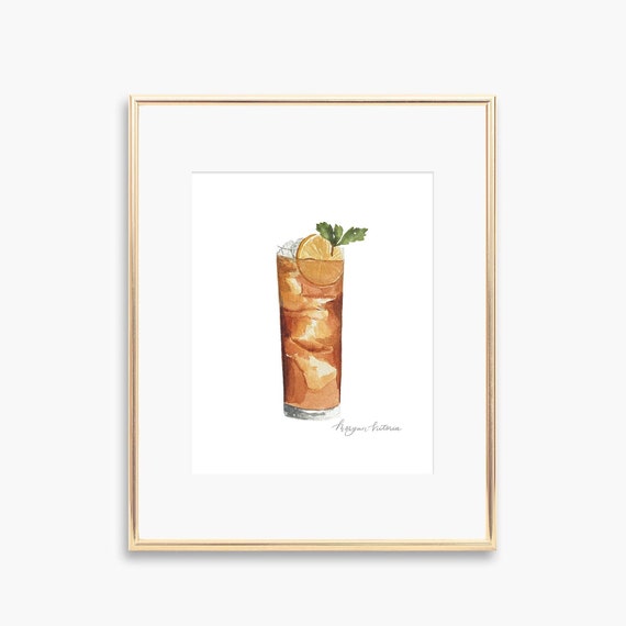 Long Island Iced Tea Art Print, Cocktail Painting, Bar Wall Decor