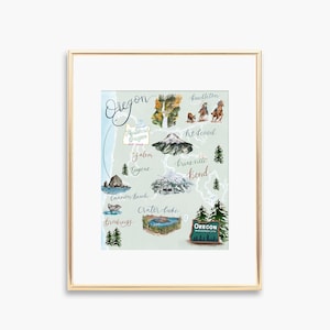 Oregon Map Watercolor Art Print, Oregon Watercolor Map, Map Art, Oregon Art Print, PNW artwork, Oregon Coast, Pacific Northwest