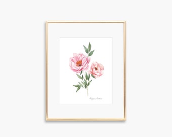 Peony Watercolor Art Print, Floral Wall Decor, 8x10