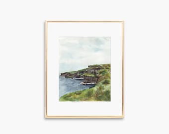 Cliffs of Moher Aquarell Kunstdruck, irische Landschaft