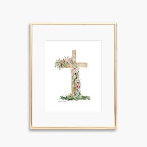 Easter Cross Art Print, Cross Watercolor Painting, Floral Cross wall art, Religious Wall Art, Watercolor Art, Christian Home Decor, Fine Art