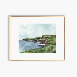 Cliffs of Moher painting, Landscape Wall art, Ireland watercolor art, Irish coast art print, Irish watercolor painting, Ireland scenic coast