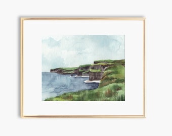 Cliffs of Moher Aquarell Kunstdruck, Irland Landschaft