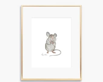 Mouse Nursery Art Print, Watercolor Forest Animal Wall Decor