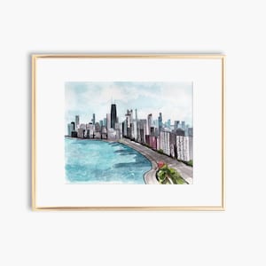 Chicago Skyline, Chicago Painting, Chicago Wall Art, City Watercolor Painting, Landscape City art, Skyline wall art, City art print, Chicago