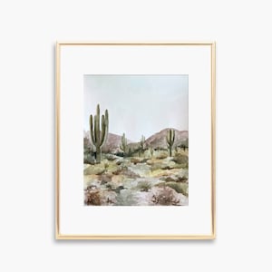 Arizona Desert Watercolor Print, Desert landscape art,  Landscape Art Print, Neutral desert wall art, Arizona desert print, Cactus Art