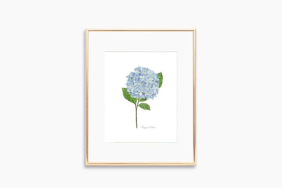 Blue Hydrangea Watercolor Art Print, Floral Wall Decor, Coastal ...