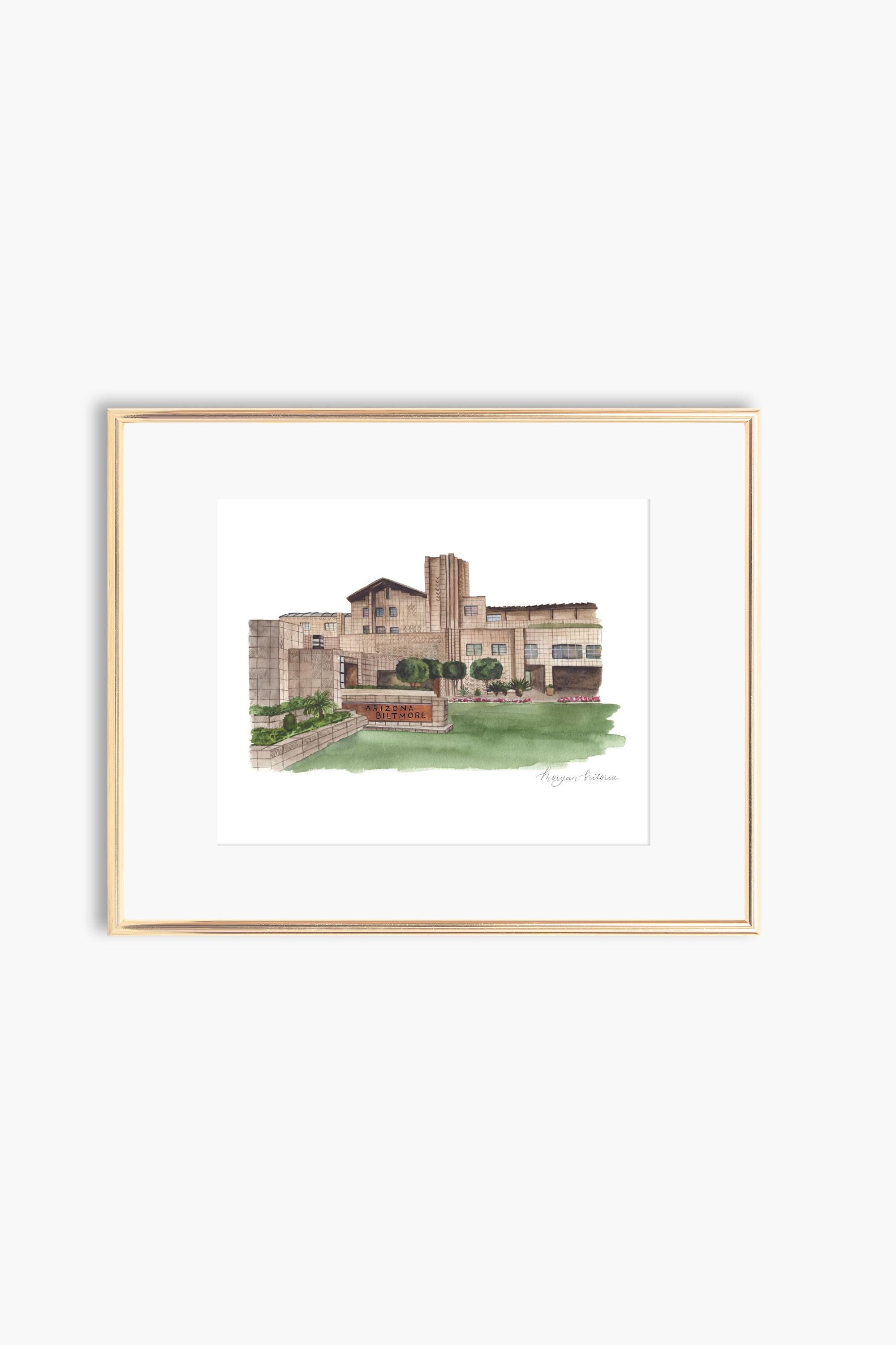 Arizona Biltmore Watercolor Print, Biltmore Venue Wedding Art