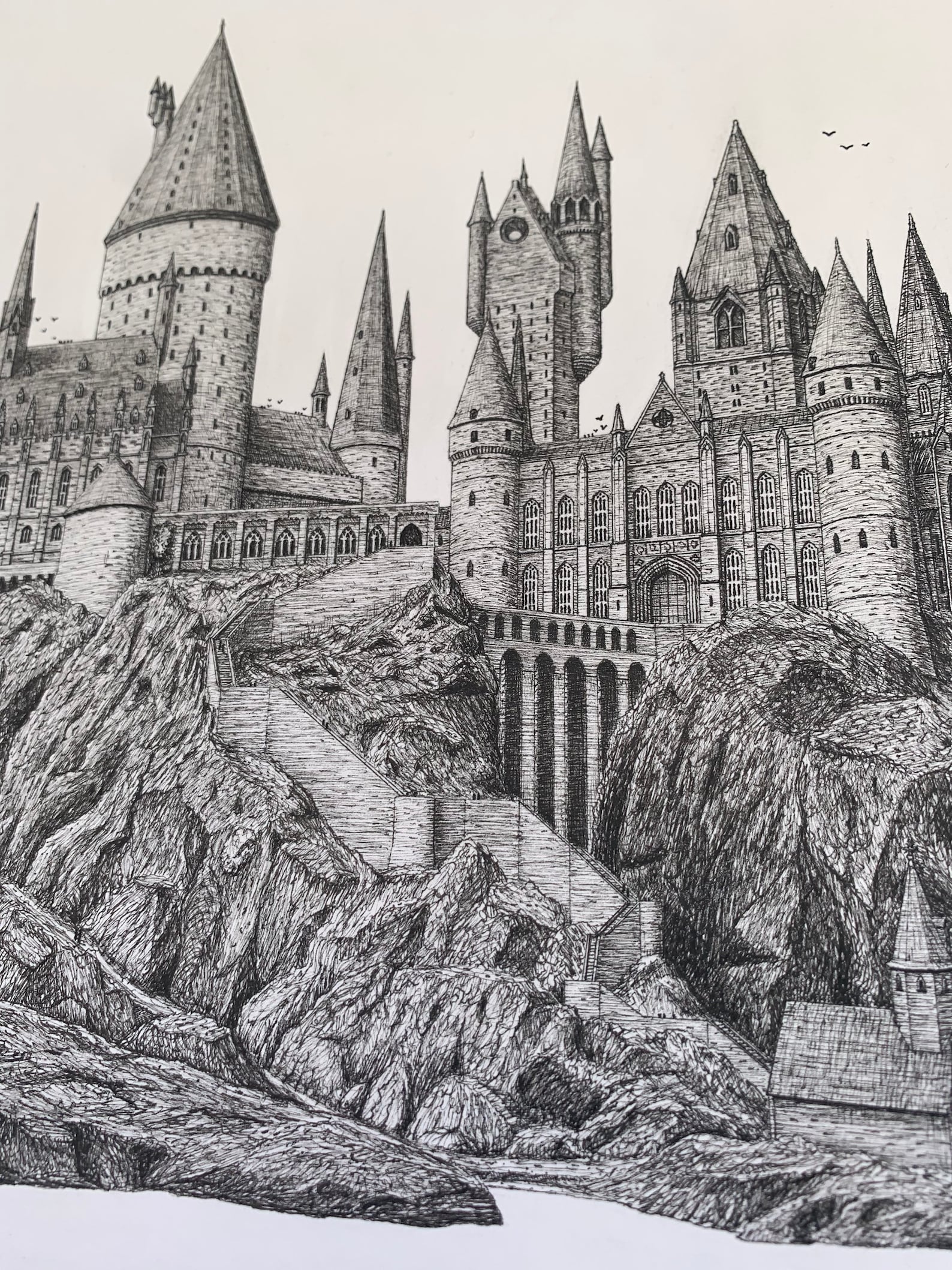 HOGWARTS CASTLE Print Black and white illustration from | Etsy