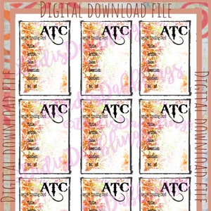 Printable ATC back,  Digital Download, Artist Trading Card Backs, ACEO labels,