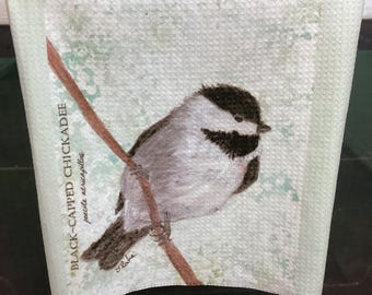 Chickadee Bird Art Microfiber Kitchen Towel, Rustic Farmhouse Decor