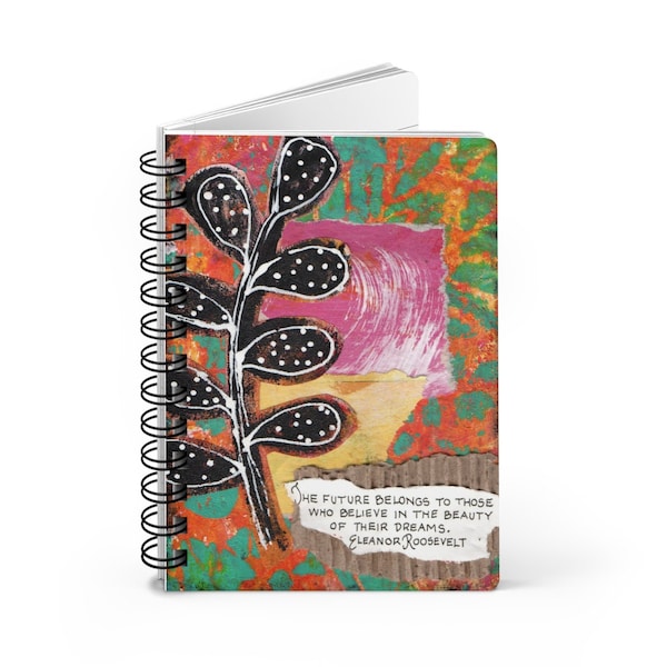 Spiral Bound Journal Notebook, Purse sized blank book, Features original mixed media artwork