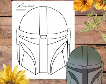 Helmet #2, Mando Stained Glass Pattern, Digital Stained Glass  Pattern, Printable Glass Pattern,  Glasswork pattern