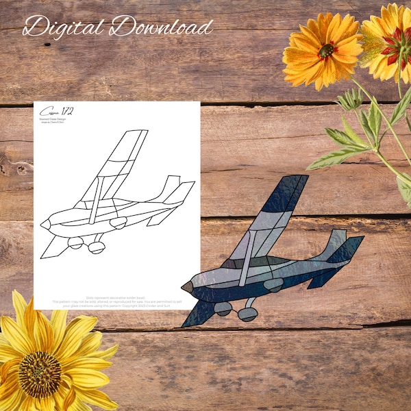 Cessna 172 Skyhawk-Muster, Glasmalerei-Muster, Glasarbeit-Muster, Suncatcher-Muster, digitaler Download-Muster, sofort