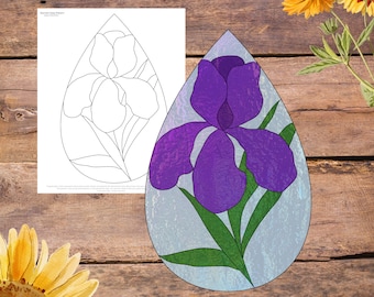 Iris Flower Teardrop Pattern, Floral Stained Glass Pattern, Spring Flowers Glass, Glasswork Pattern, Suncatcher Pattern, Glass Patterns