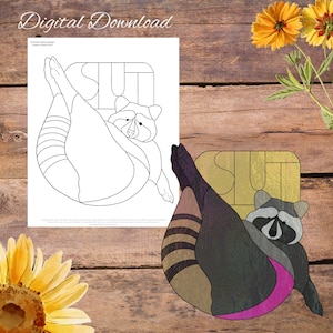 Slut Raccoon, Fat Trashy Raccoon, Humor Stained Glass Pattern, Digital Stained Glass Pattern, Printable Glass Pattern, Glasswork