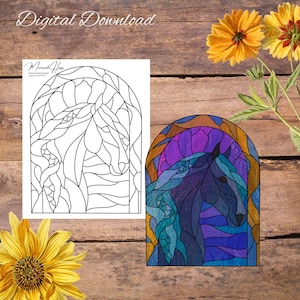 Mermaid horse, water horse pattern, stained glass pattern, digital stained glass pattern, printable glass pattern, glasswork pattern