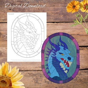 Dragon Profile Stained Glass Pattern, Digital Stained Glass  Pattern, Printable Glass Pattern,  Glasswork pattern