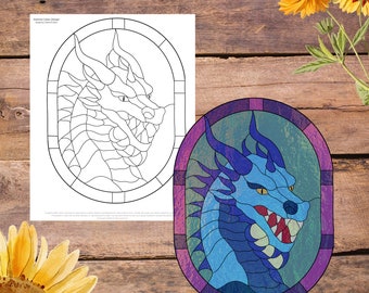 Dragon Profile Stained Glass Pattern, Digital Stained Glass  Pattern, Printable Glass Pattern,  Glasswork pattern