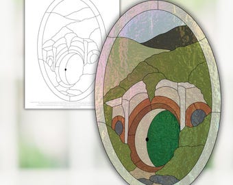 Bag End Inspired Stained Glass Pattern, Digital Stained Glass Pattern, Printable Glass Pattern, Glasswork pattern