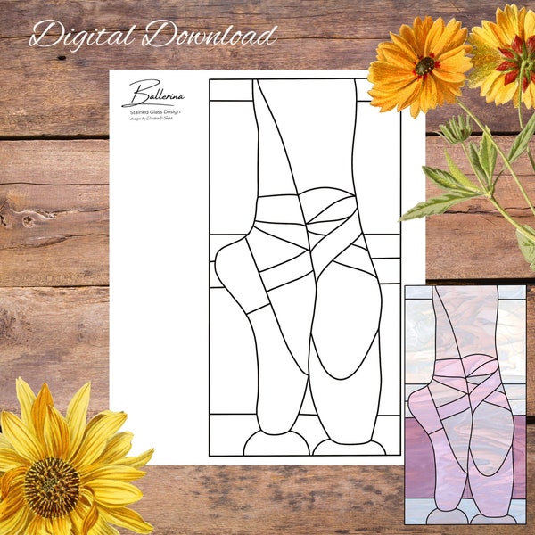 Ballerina Legs and Slippers, Stained Glass Pattern, Digital Stained Glass Pattern, Printable Glass Pattern, Glasswork pattern