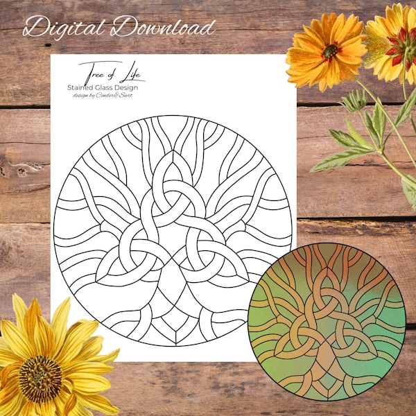 Tree of Life, Yggdrasil, Stained Glass Pattern, Digital Stained Glass  Pattern, Printable Glass Pattern,  Glasswork pattern