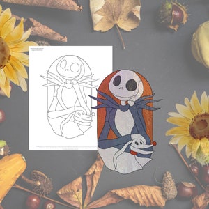 Jack and zero Halloween Horror Stained Glass Pattern, Digital Stained Glass  Pattern, Printable Glass Pattern,  Glasswork pattern