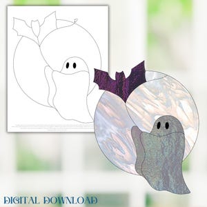 Ghostly Bat Pet, Ornament, Halloween Stained Glass Pattern, Digital Stained Glass Pattern, Printable Glass Pattern, Glasswork pattern